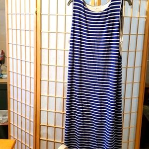Navy Blue/White Vertical Striped Midi Dress